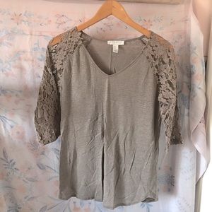 Forever21 Brown Lace 3/4 Sleeve Top
